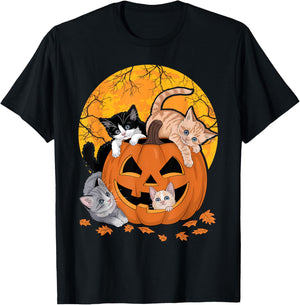 Vintage 90s Cat Pumpkin Halloween Retro Floral Spooky Season T-Shirt - T-Shirt | Black