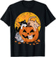 Vintage 90s Cat Pumpkin Halloween Retro Floral Spooky Season T-Shirt - T-Shirt | Black