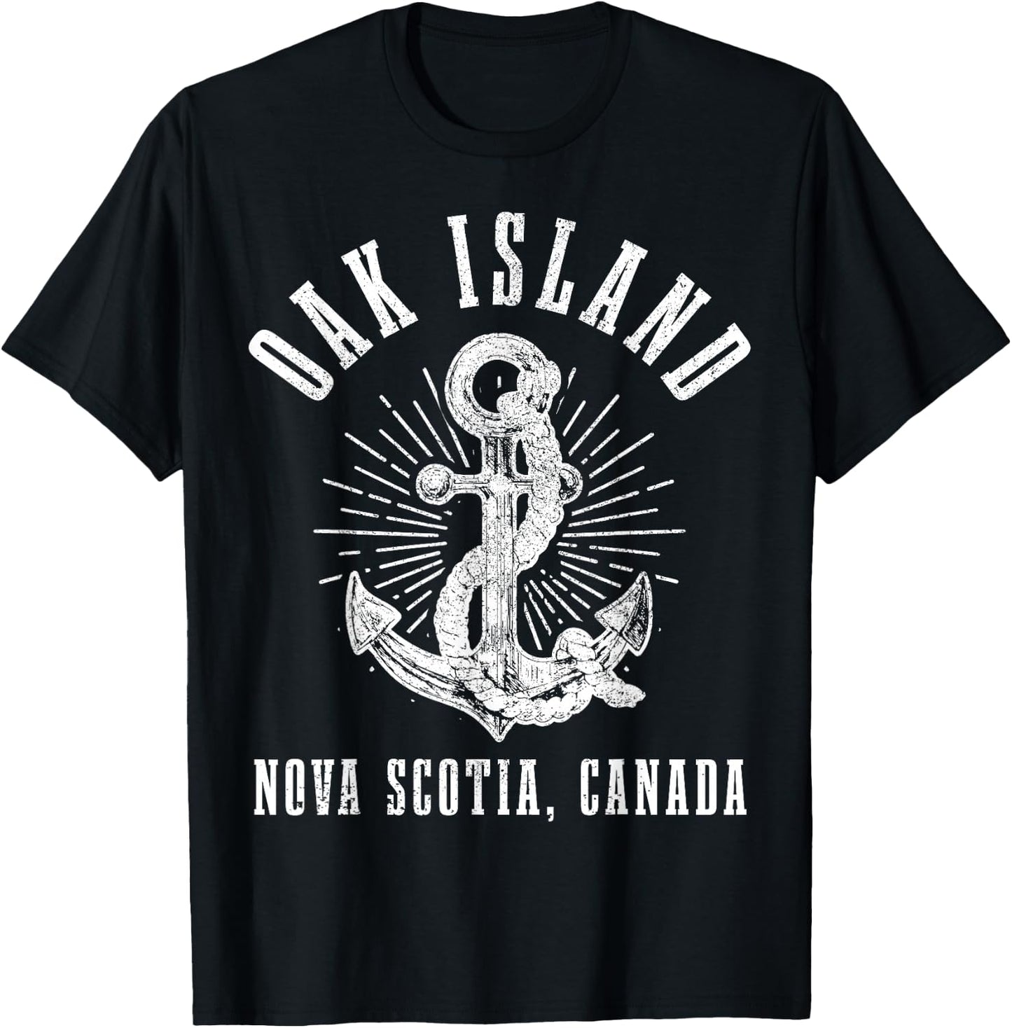 Oak Island Nova Scotia Canada Vintage Nautical Anchor T-Shirt - T-Shirt | Black