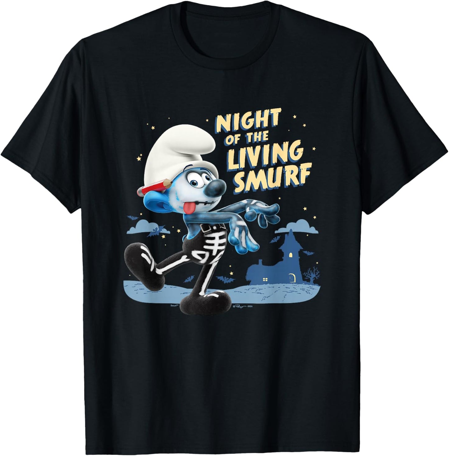 The Smurfs Halloween Night Of The Living Smurf Zombie Logo T-Shirt - T-Shirt | Black