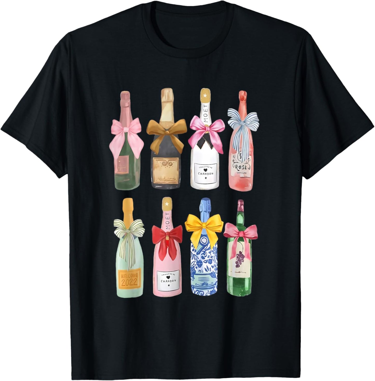 Christmas Champagne Cool Glass Coquette Bottle T-Shirt - T-Shirt | Black