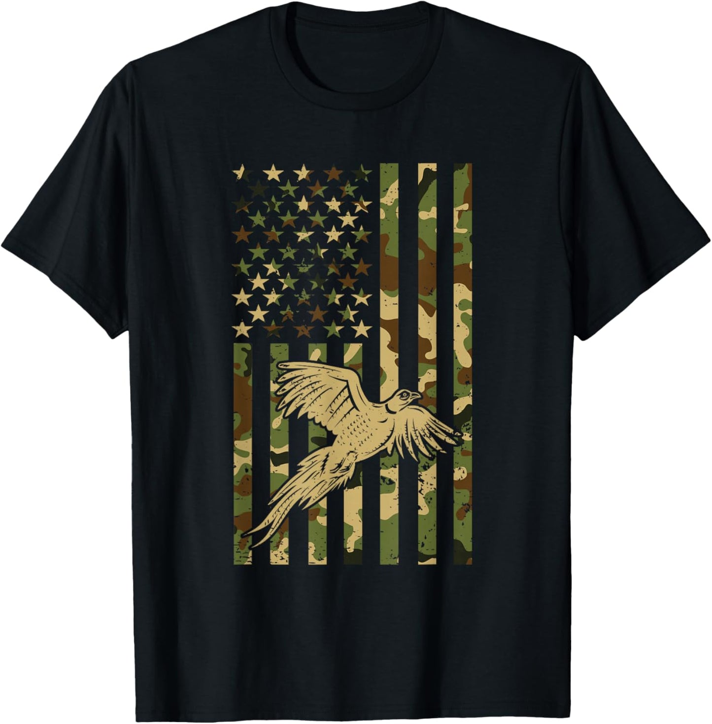 Pheasant Hunting Bird Hunter Hunting American Flag Camo T-Shirt - T-Shirt | Black