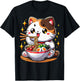 Cat Ramen Noodles Anime Kawaii Japanese Cat T-Shirt - T-Shirt | Black