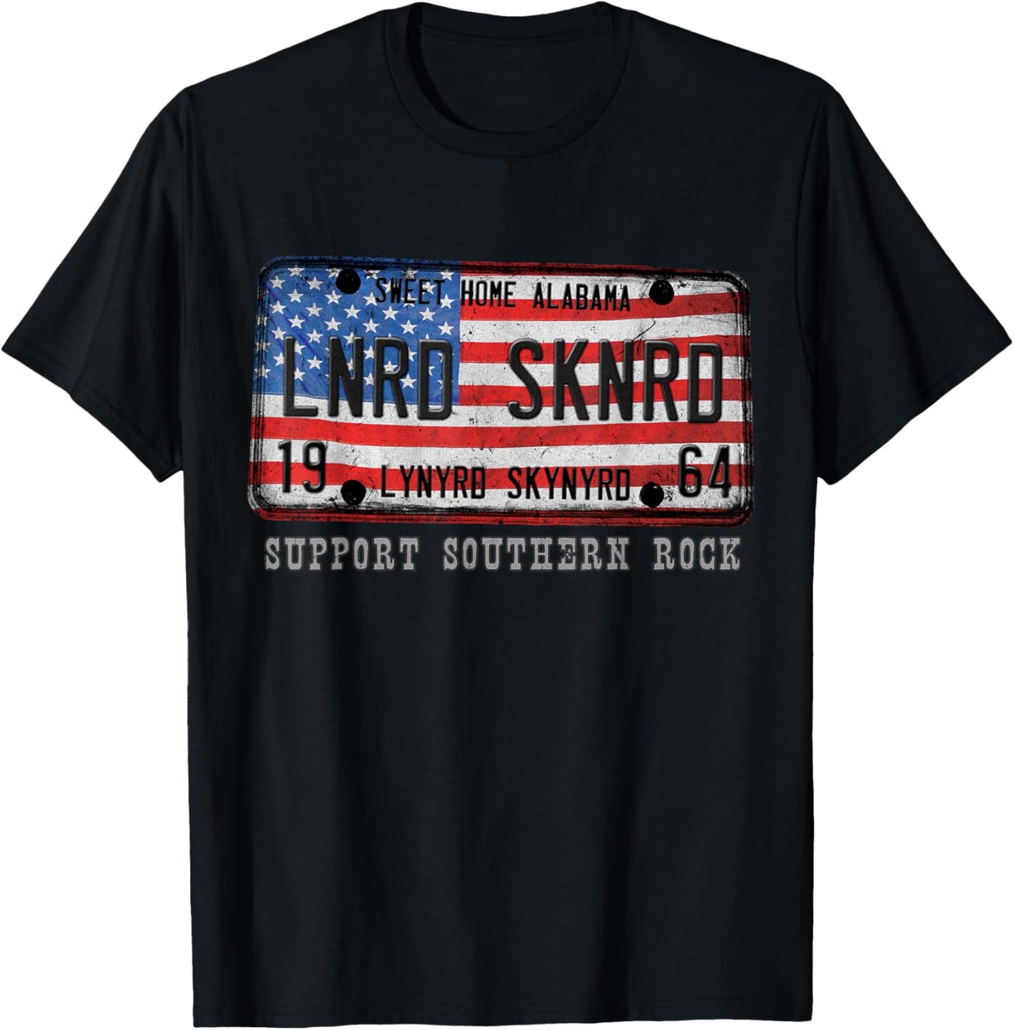 Lynyrd Skynyrd License Plate 1964 Sweet Home Alabama US Flag T-Shirt - T-Shirt | Black