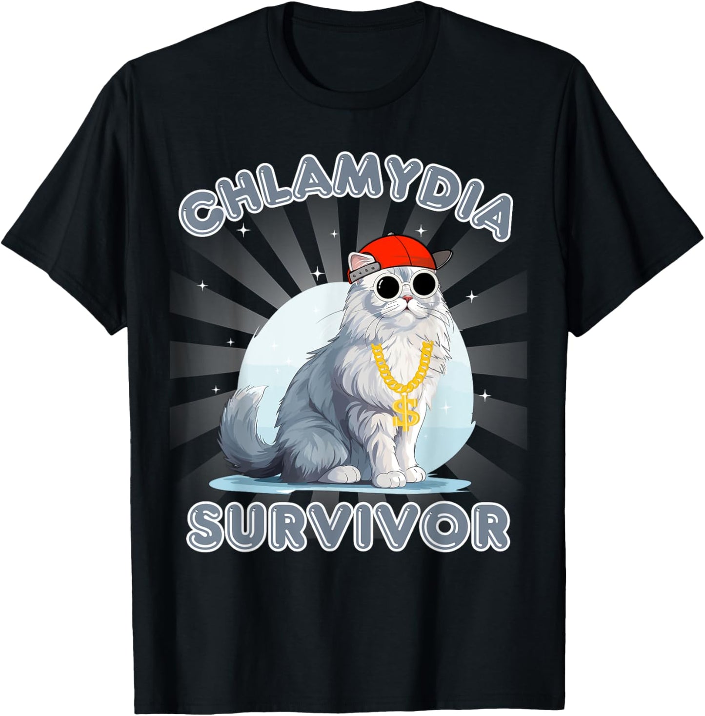 Men and Women Humor Cat Meme Chlamydia Survivor Funny Adult T-Shirt - T-Shirt | Black
