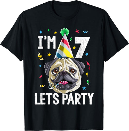 Pug Birthday 7th T Shirt Dog Kids Boys Girls Gift Party