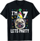 Pug Birthday 7th T Shirt Dog Kids Boys Girls Gift Party T-Shirt - T-Shirt | Black