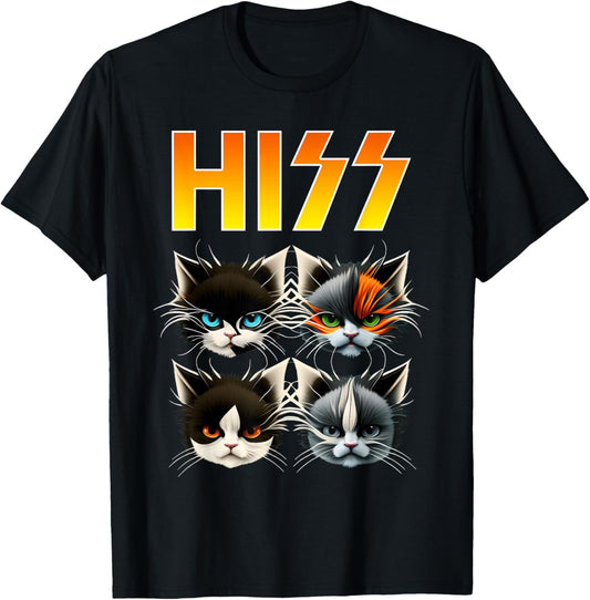 Hiss Funny Cats Rockin Outfit Apparel Design Rock Music Cat T-Shirt - T-Shirt | Black