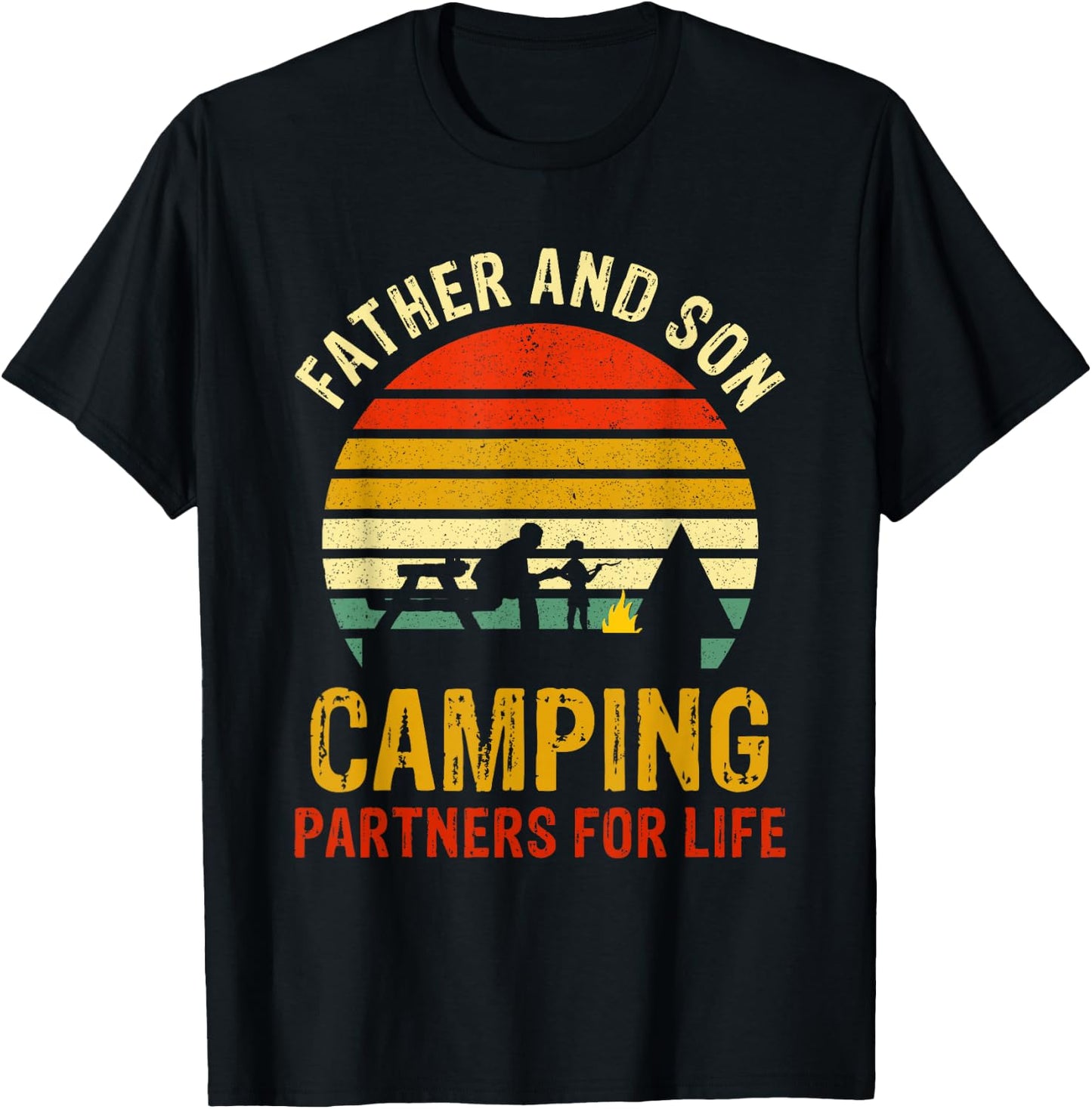 Vintage Dad And Son Camping Partners For Life Fathers Day T-Shirt - T-Shirt | Black