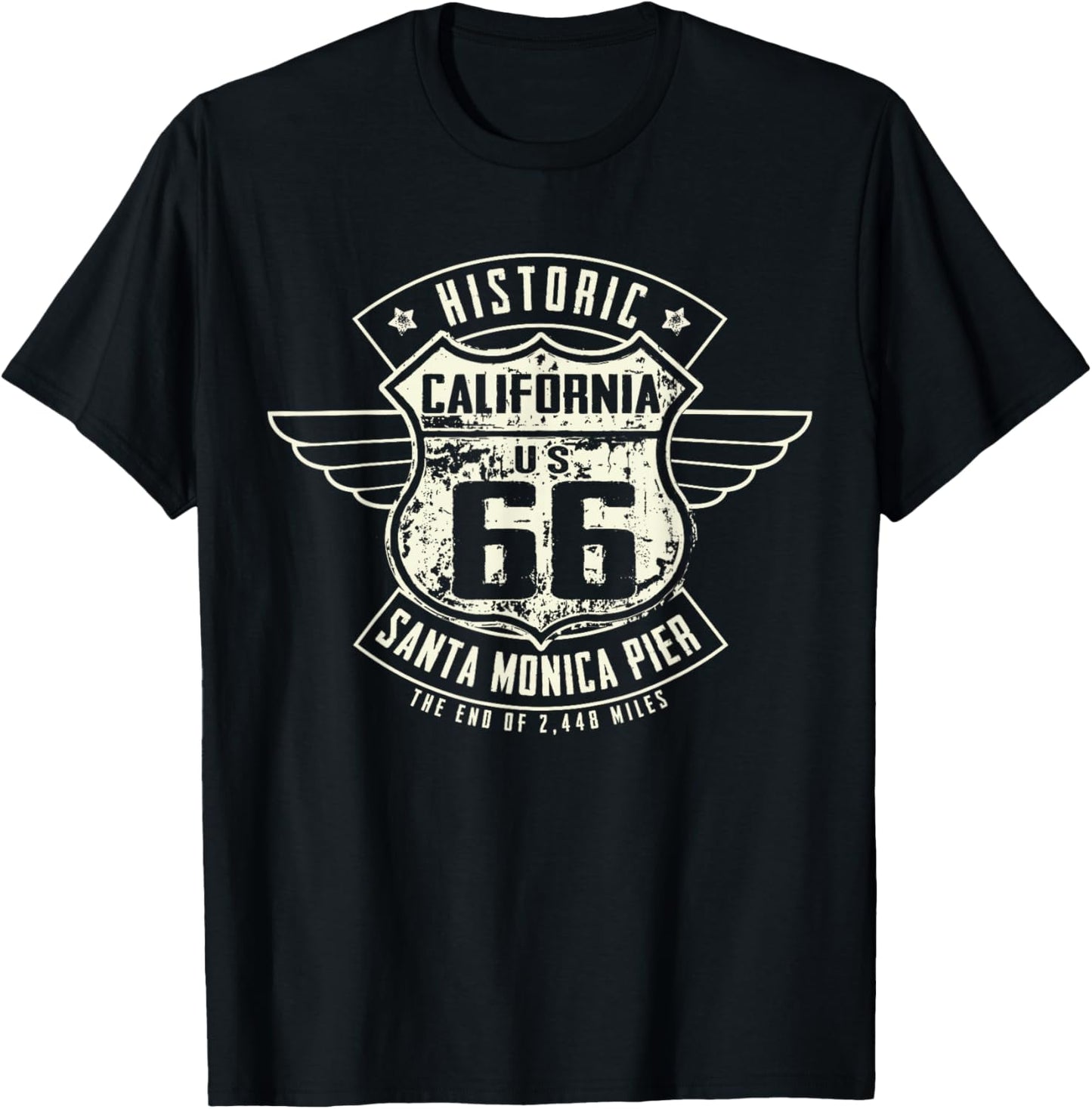 Vintage Historic California Santa Monica Pier T-Shirt - T-Shirt | Black