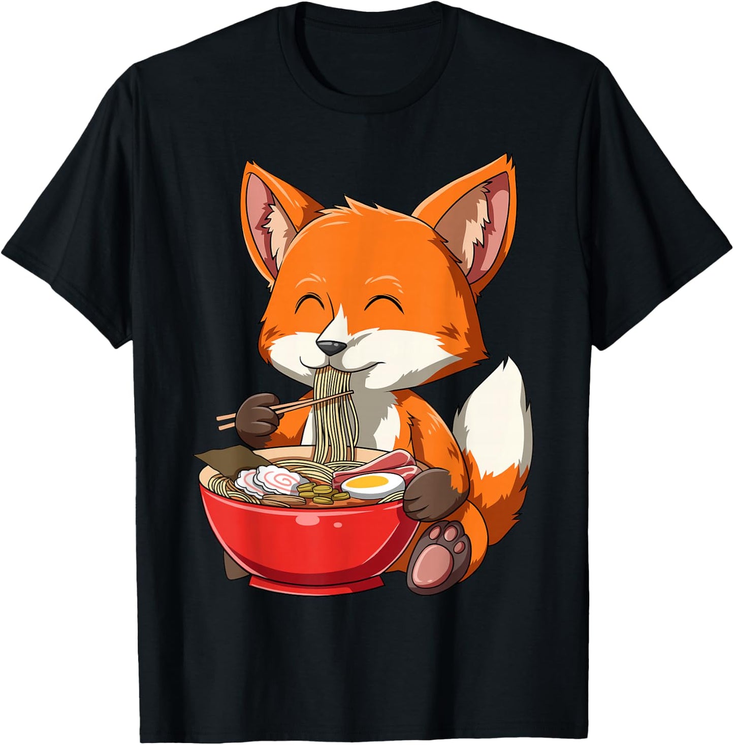 Fox Eating Ramen Ramen Noodle Lovers Fox Themed Gift T-Shirt - T-Shirt | Black