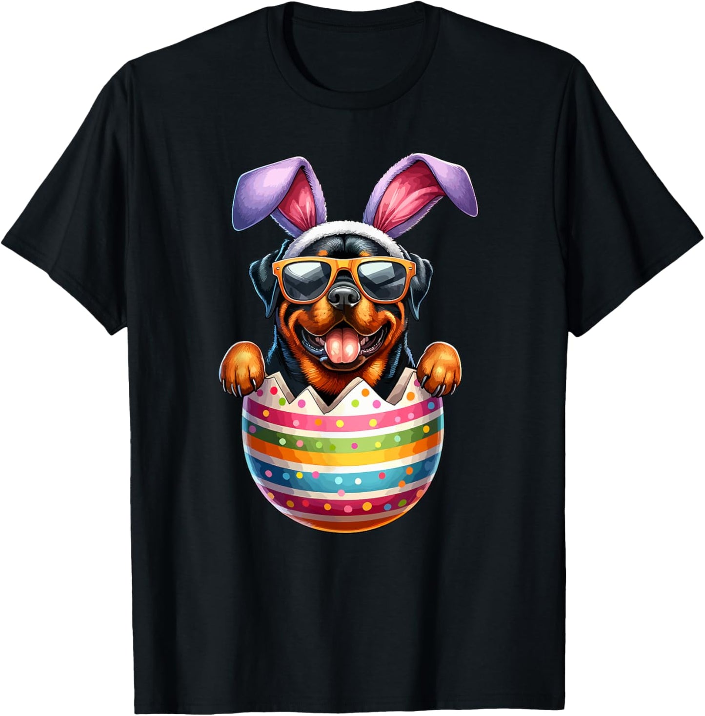 Cute Rottweiler Egg Happy Easter Day Dog Dad Dog Mom T-Shirt - T-Shirt | Black