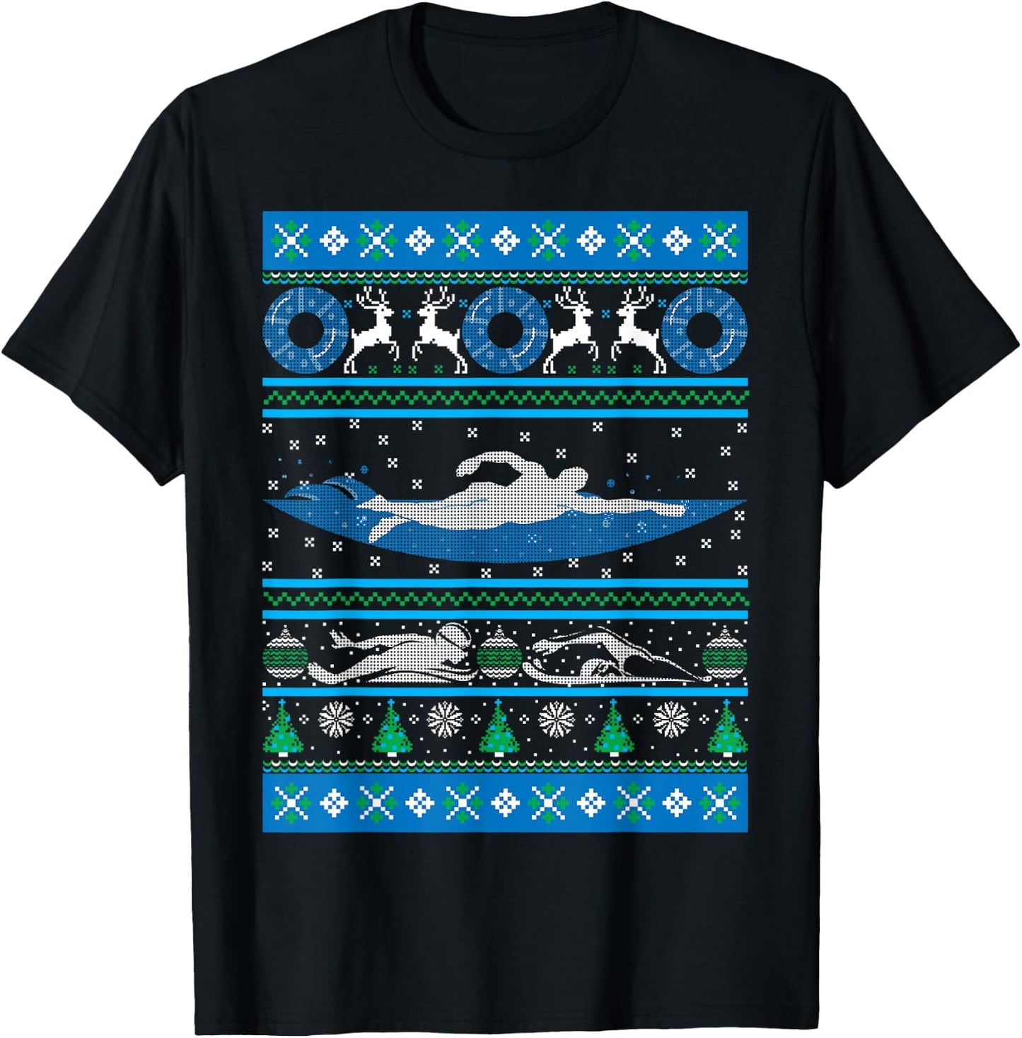 Swimmer Ugly Christmas Swimming Swim Team Holiday Xmas Gift T-Shirt - T-Shirt | Black