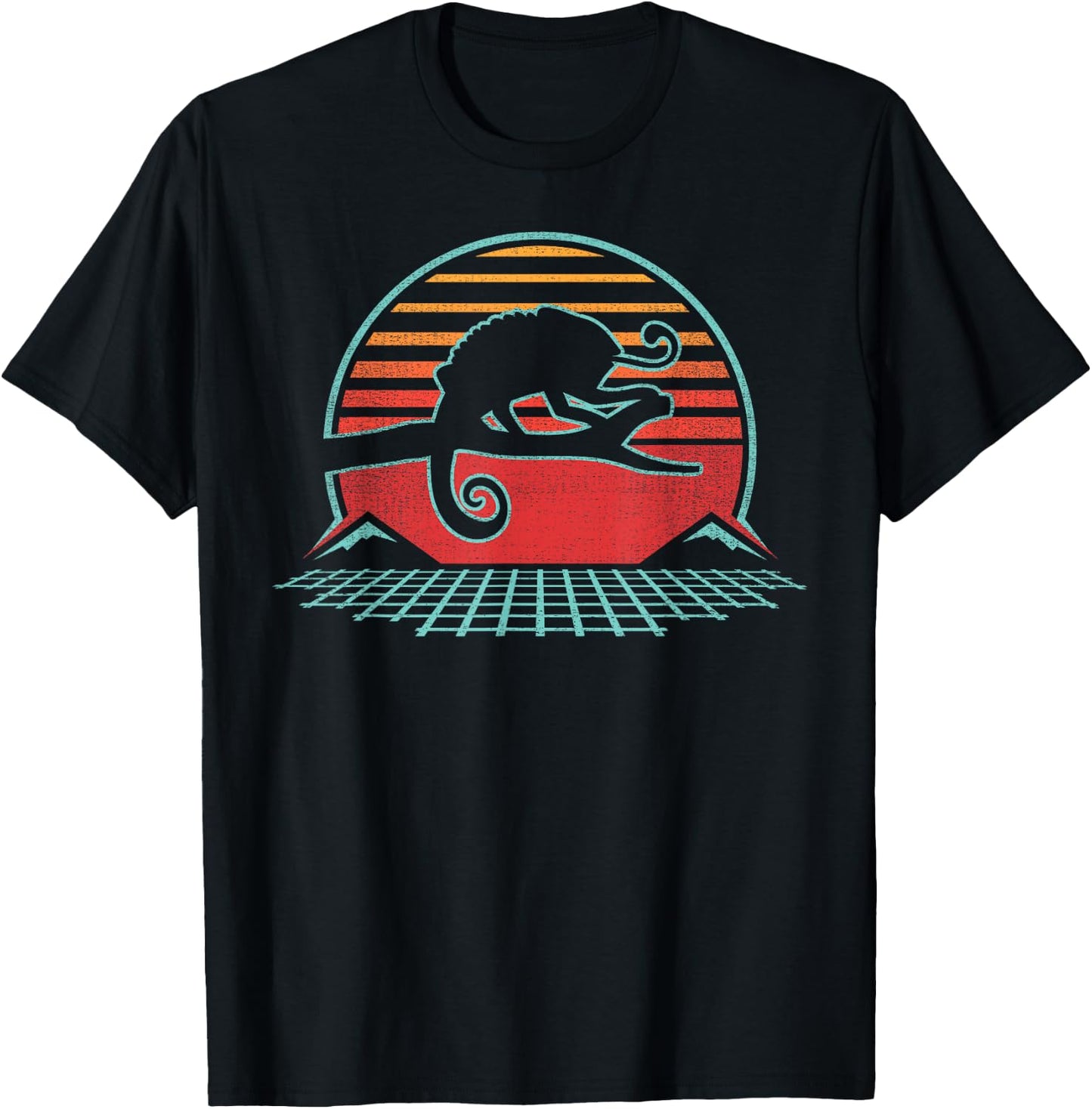 Chameleon Lover Reptile Retro Vintage 80s Style T-Shirt - T-Shirt | Black