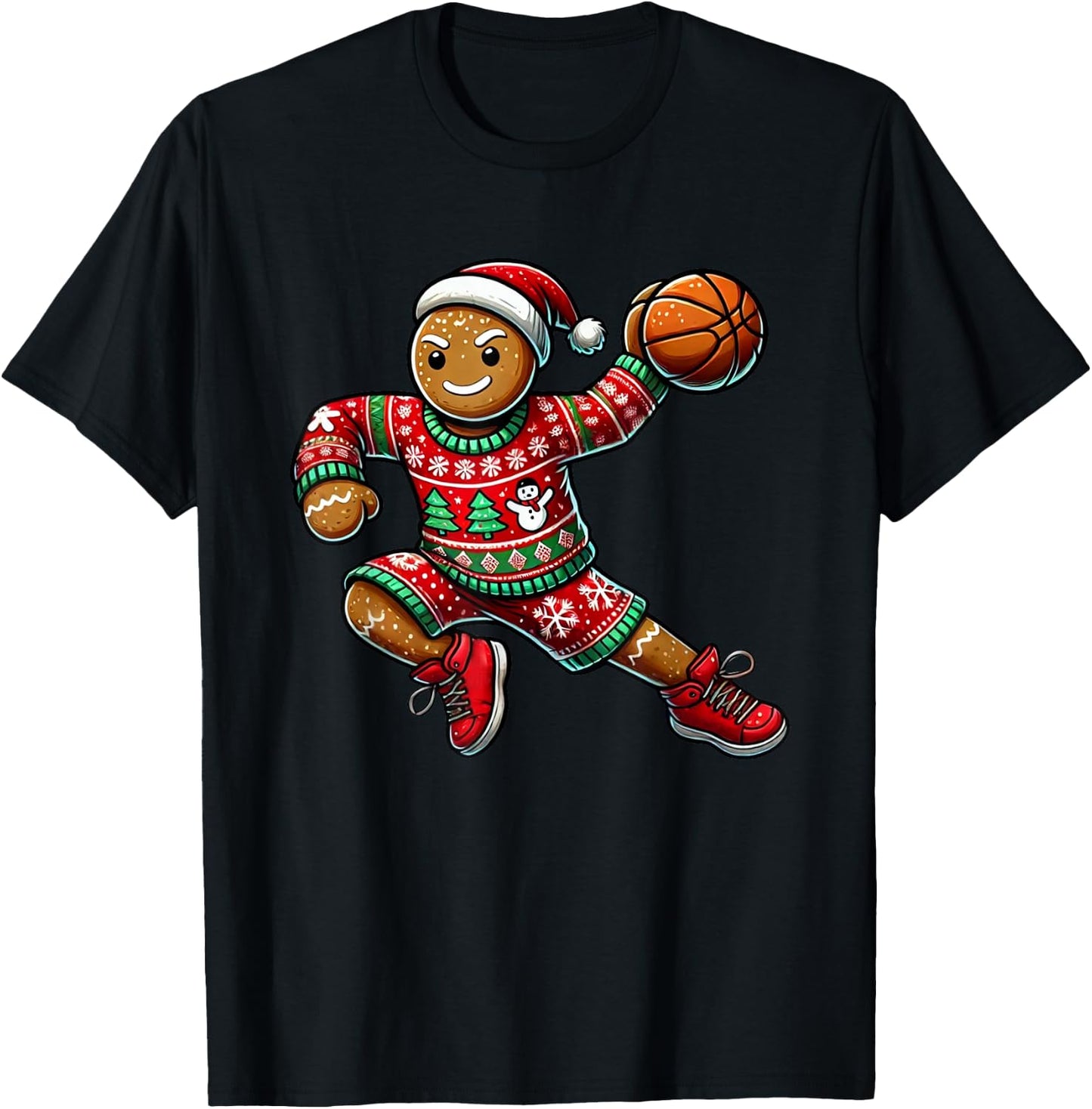 Basketball Christmas - -Adults, Kids - Black - Short Sleeve - - Novelty Design - Cotton Blend - Machine Wash - Size: Small T-Shirt - T-Shirt | Black
