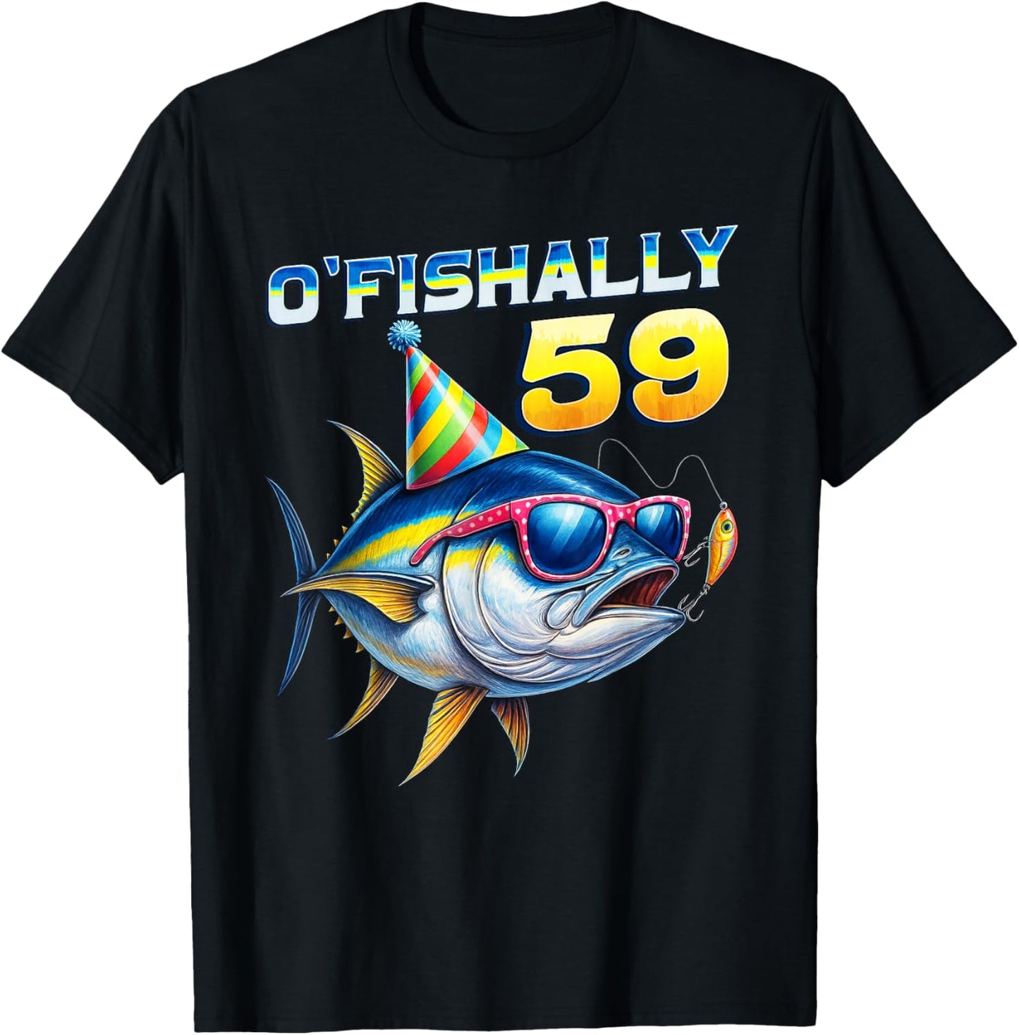 O'fishally 59 Year Old Funny Fishing 59th Birthday Tuna Fish T-Shirt - T-Shirt | Black