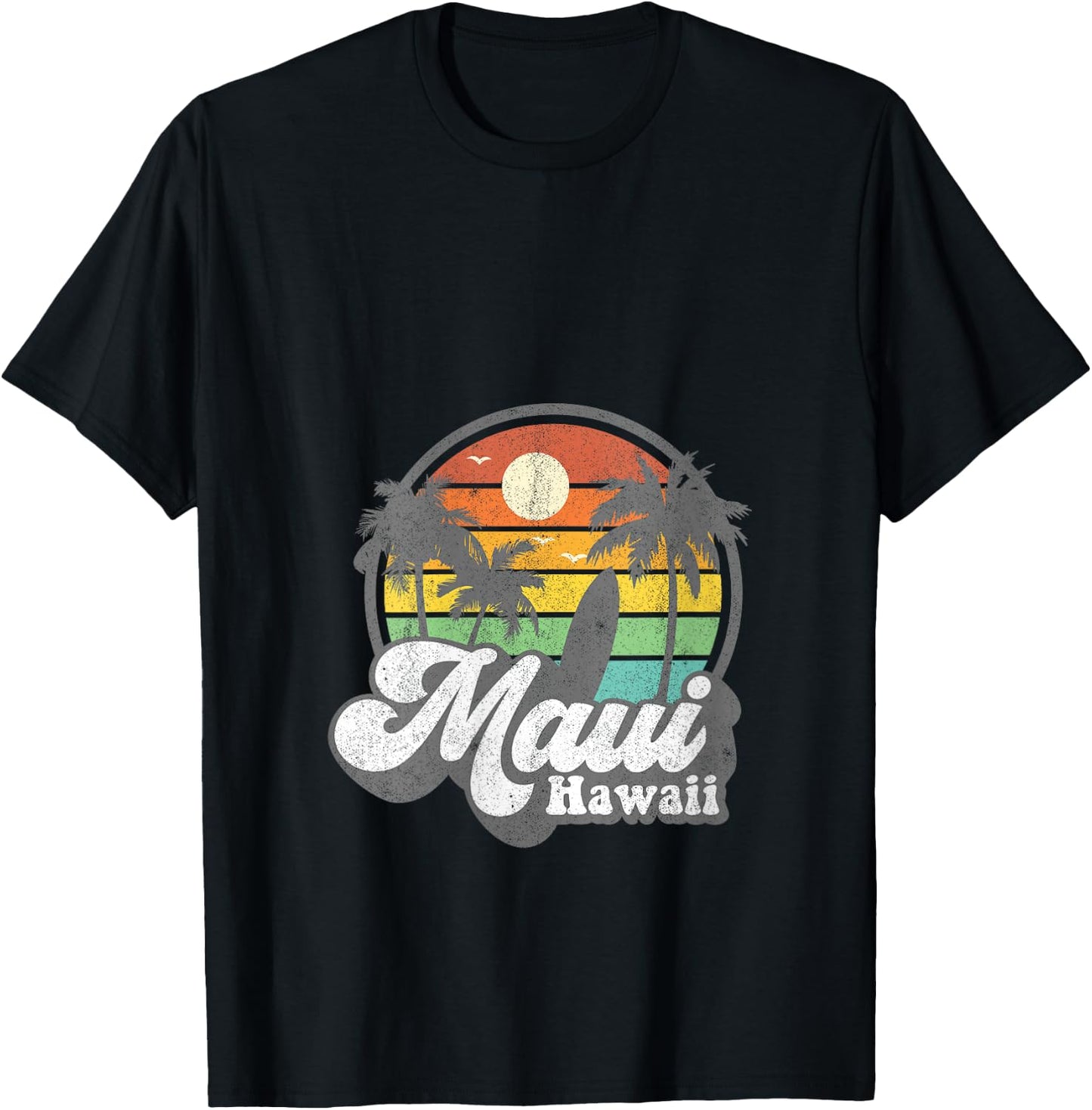 Vintage Maui Hawaii Hawaiian Beach Surfing 70's Surf Gift V-Neck T-Shirt - T-Shirt | Black