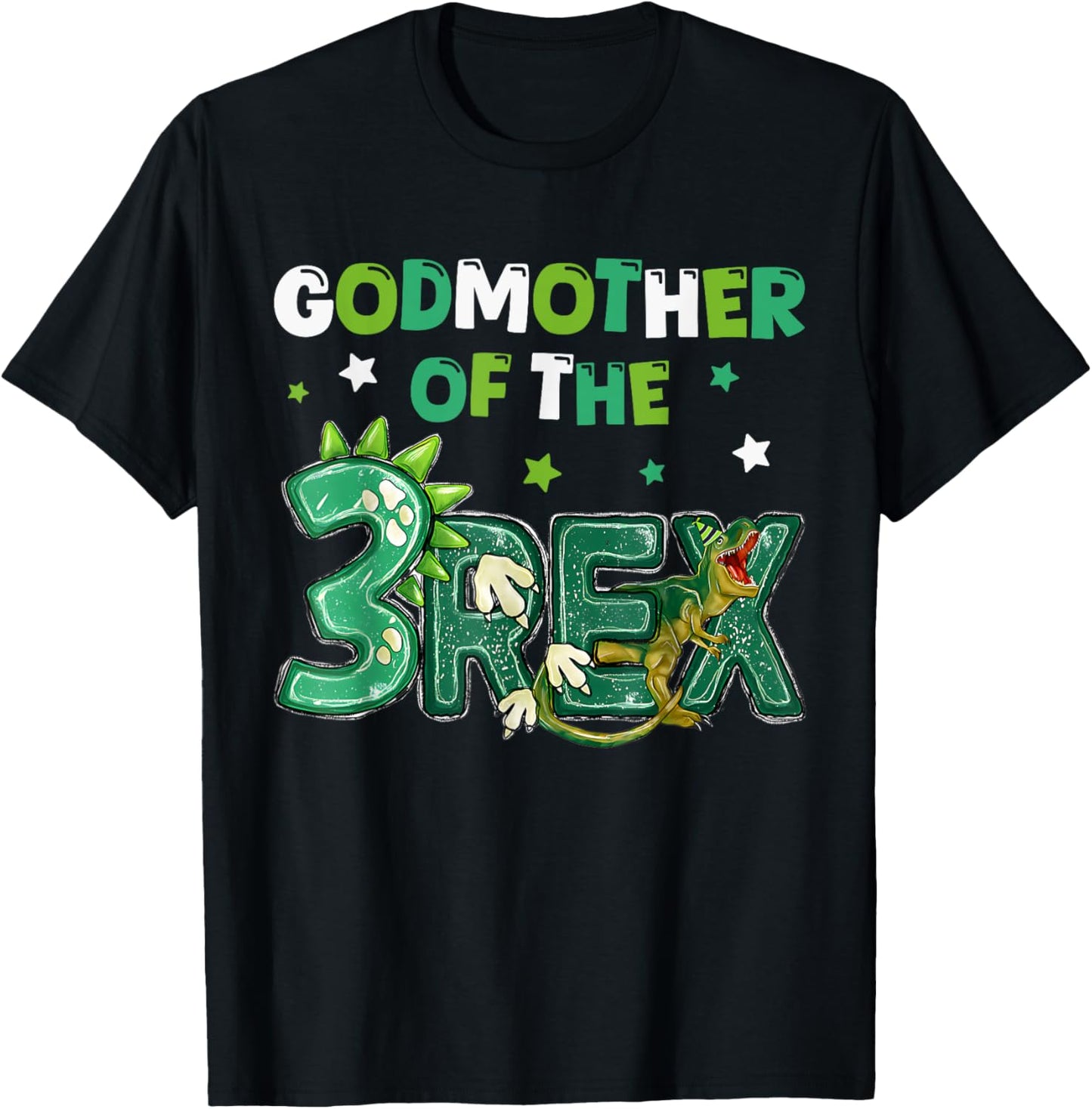 Godmother of the Three Rex Birthday Dinosaur Family Matching T-Shirt - T-Shirt | Black