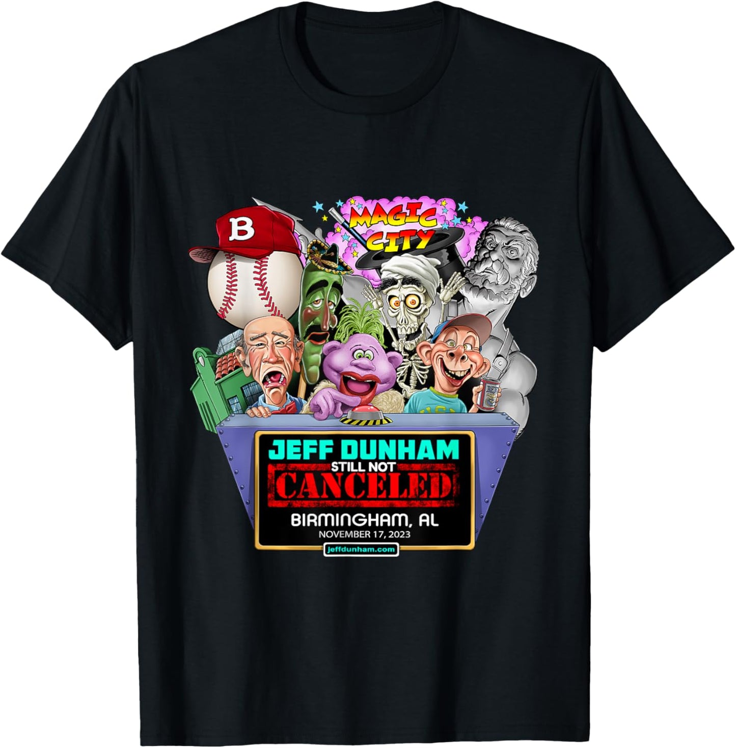 Jeff Dunham Birmingham, AL (2023) T-Shirt - T-Shirt | Black