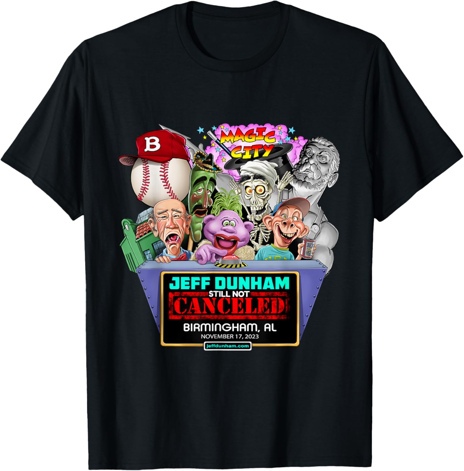 Jeff Dunham Birmingham, AL (2023) T-Shirt - T-Shirt | Black
