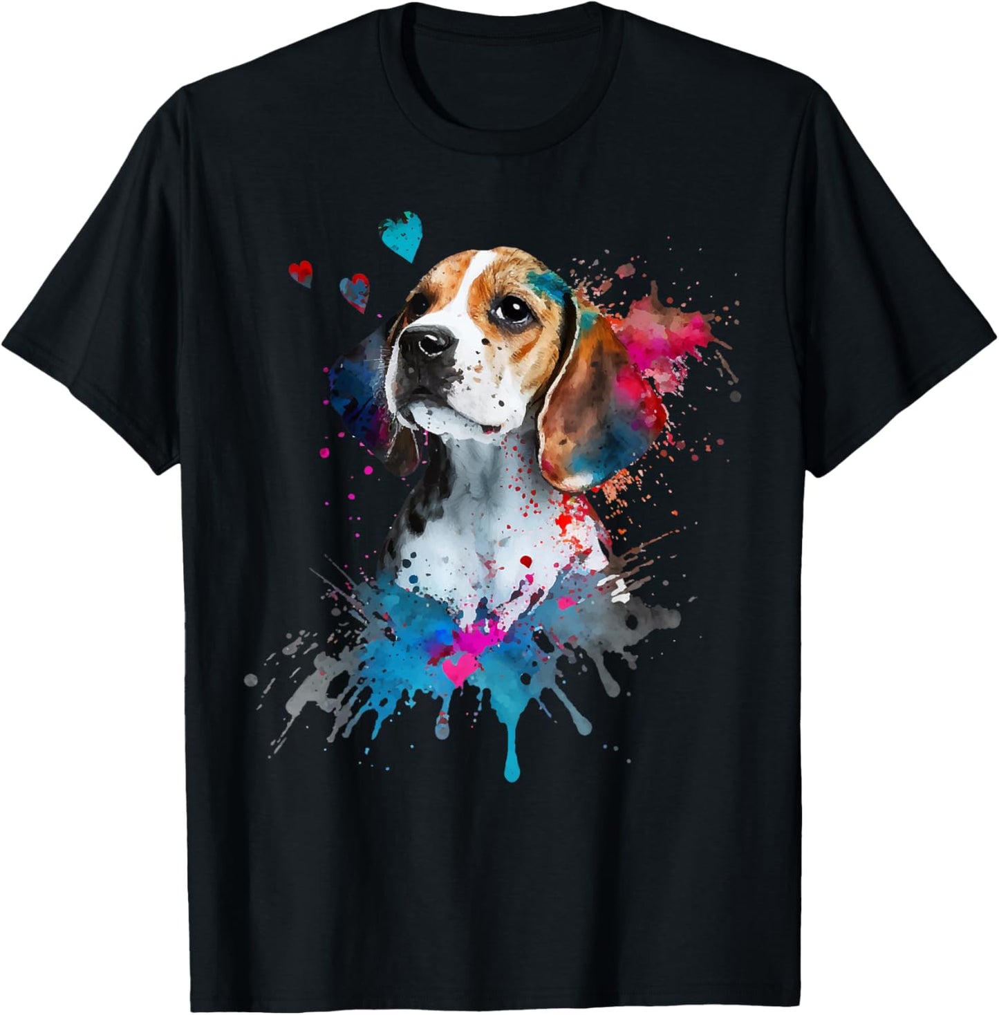 Cute Beagle Puppy Lover Dog Mom Watercolor Dog Portrait T-Shirt - T-Shirt | Black