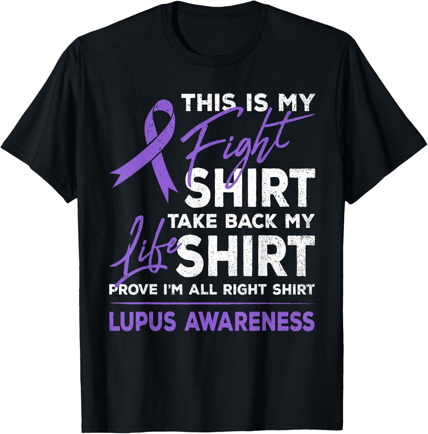 This Is My Fight Shirt Lupus Awareness Support Purple Ribbon T-Shirt - T-Shirt | Black