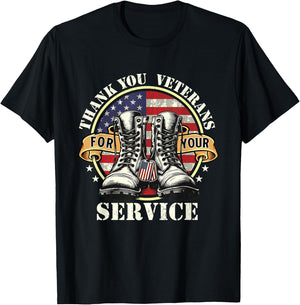 Veterans Day Shirts - Thank You Veterans For Your Service - Patriotic Military - -Adult - Black - Small - Short Sleeve T-Shirt - T-Shirt | Black