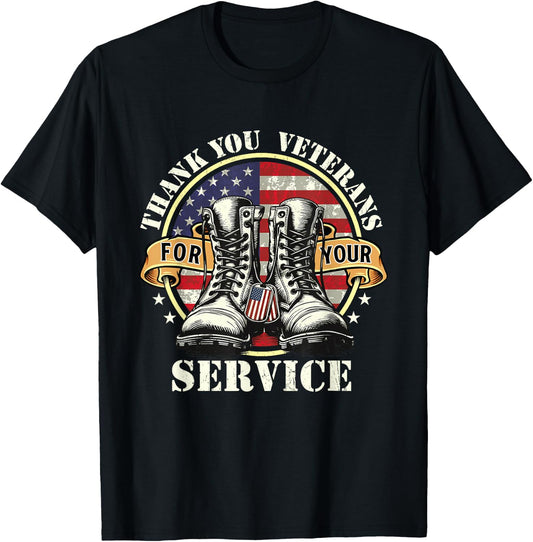 Veterans Day Shirts - Thank You Veterans For Your Service - Patriotic Military - -Adult - Black - Small - Short Sleeve T-Shirt - T-Shirt | Black