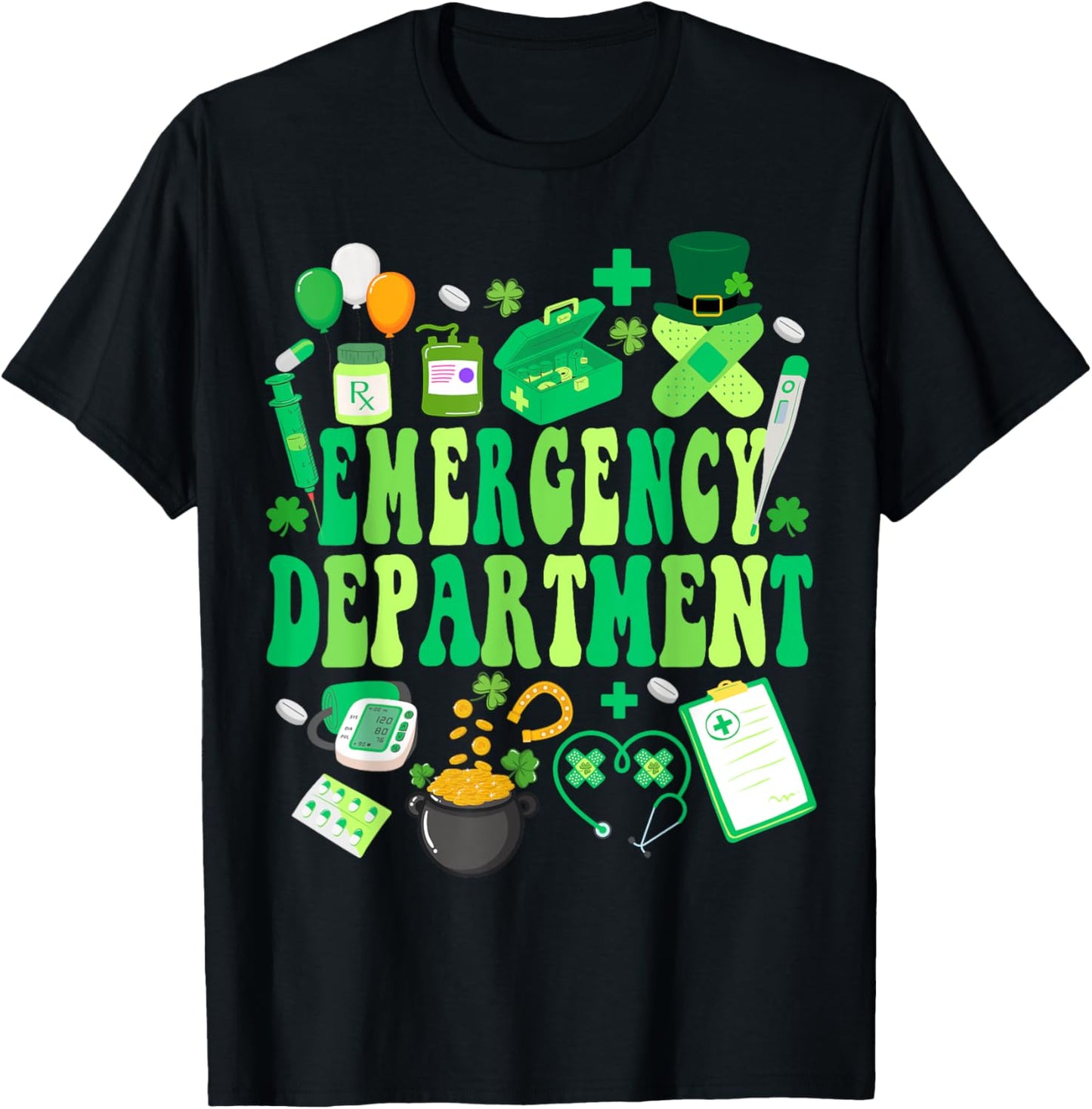 Emergency Department St Patricks Day Emergency Room Nurse T-Shirt - T-Shirt | Black