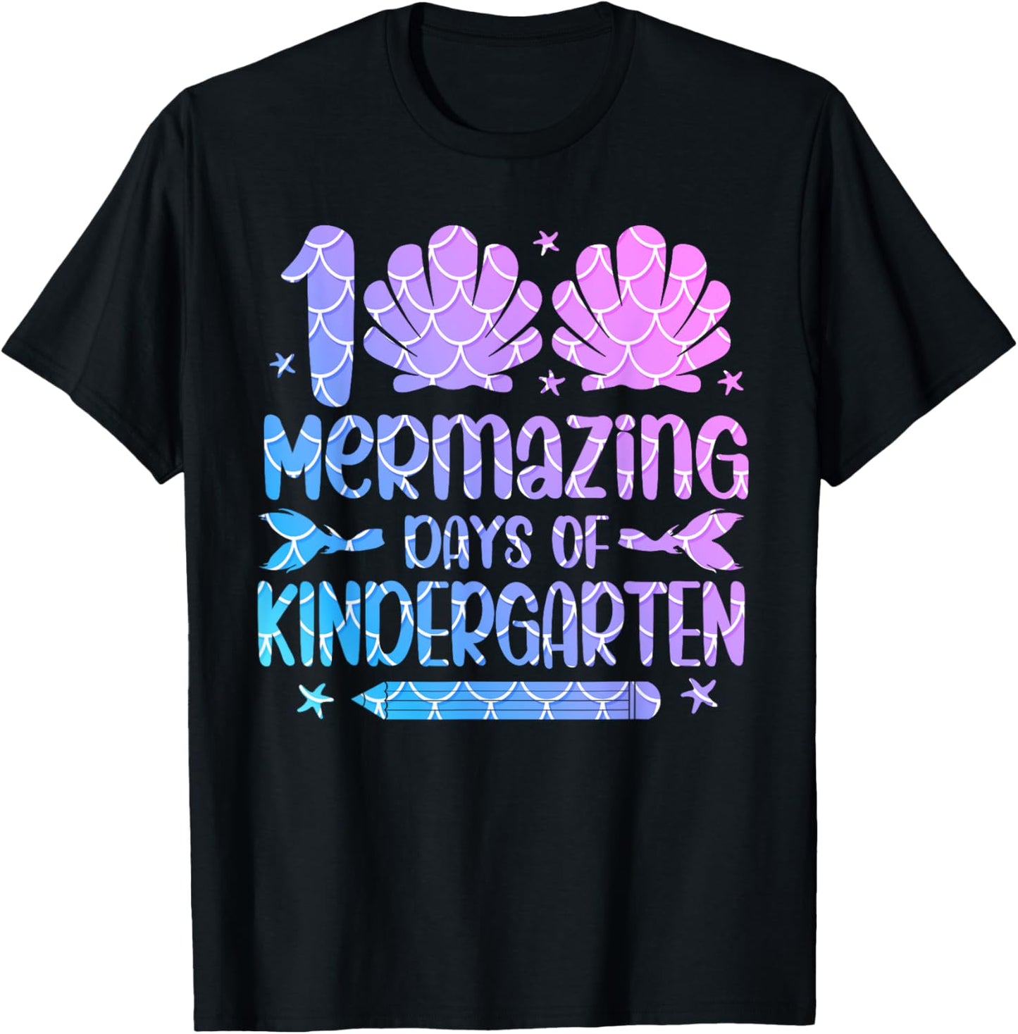 100 Mermazing Days Of Kindergarten 100th Day Of School Girls T-Shirt - T-Shirt | Black
