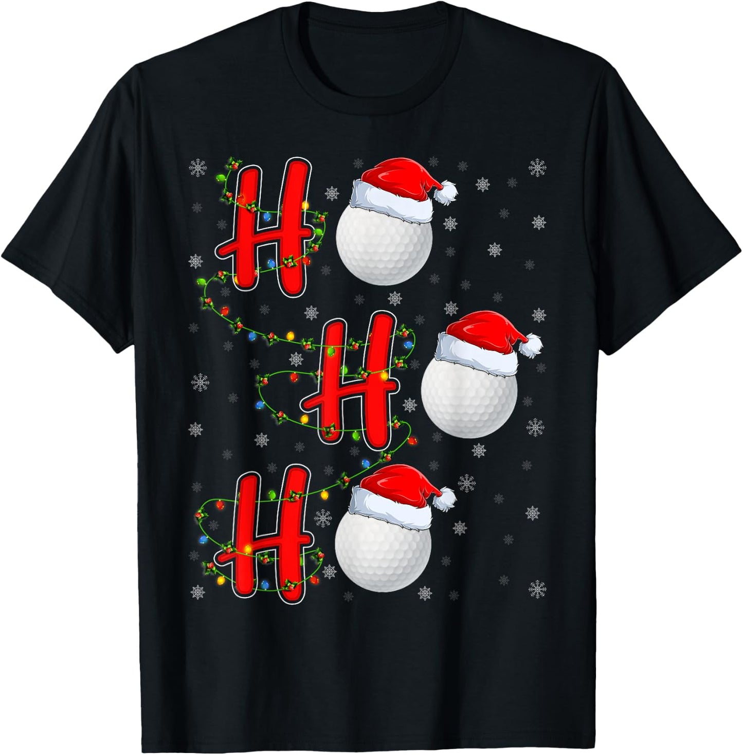 Golf Lighting Xmas Santa Ho Ho Ho Golf Christmas T-Shirt - T-Shirt | Black