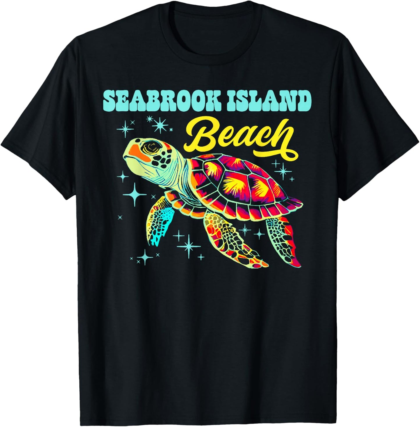 Seabrook Island Beach SC Artistic Sea Turtle Retro T-Shirt - T-Shirt | Black