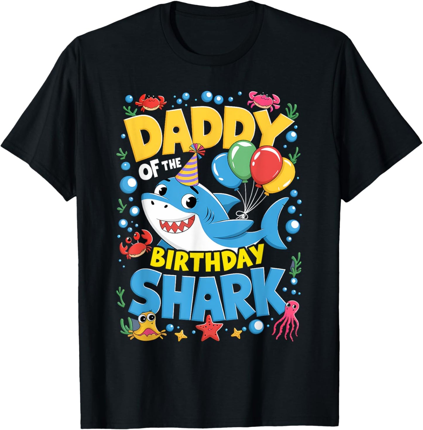 Daddy Birthday Kids Shark Dad Party Matching Family T-Shirt - T-Shirt | Black