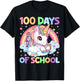 100 Days Of School Unicorn 100th Day Of School Teacher Kids T-Shirt - T-Shirt | Black