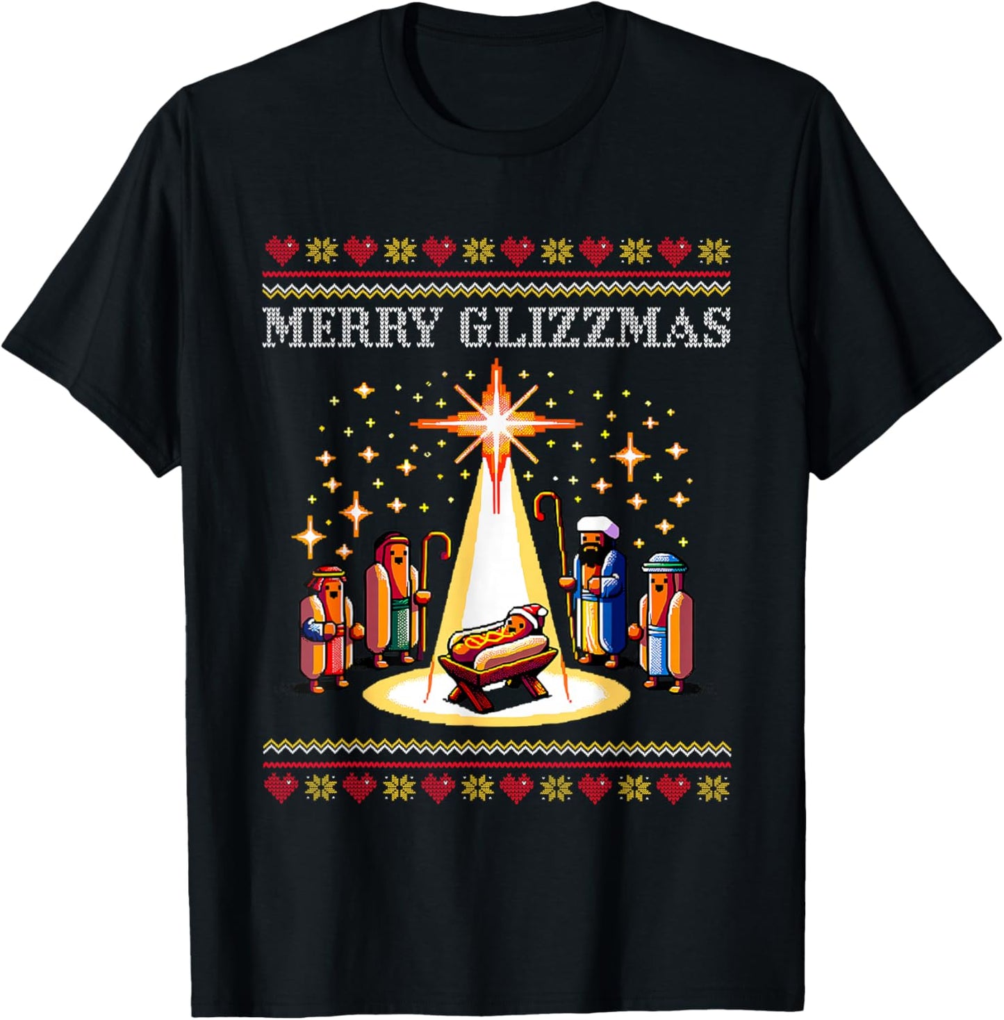 Merry Glizzmas Tacky Funny Merry Christmas Hot Dogs Xmas T-Shirt - T-Shirt | Black
