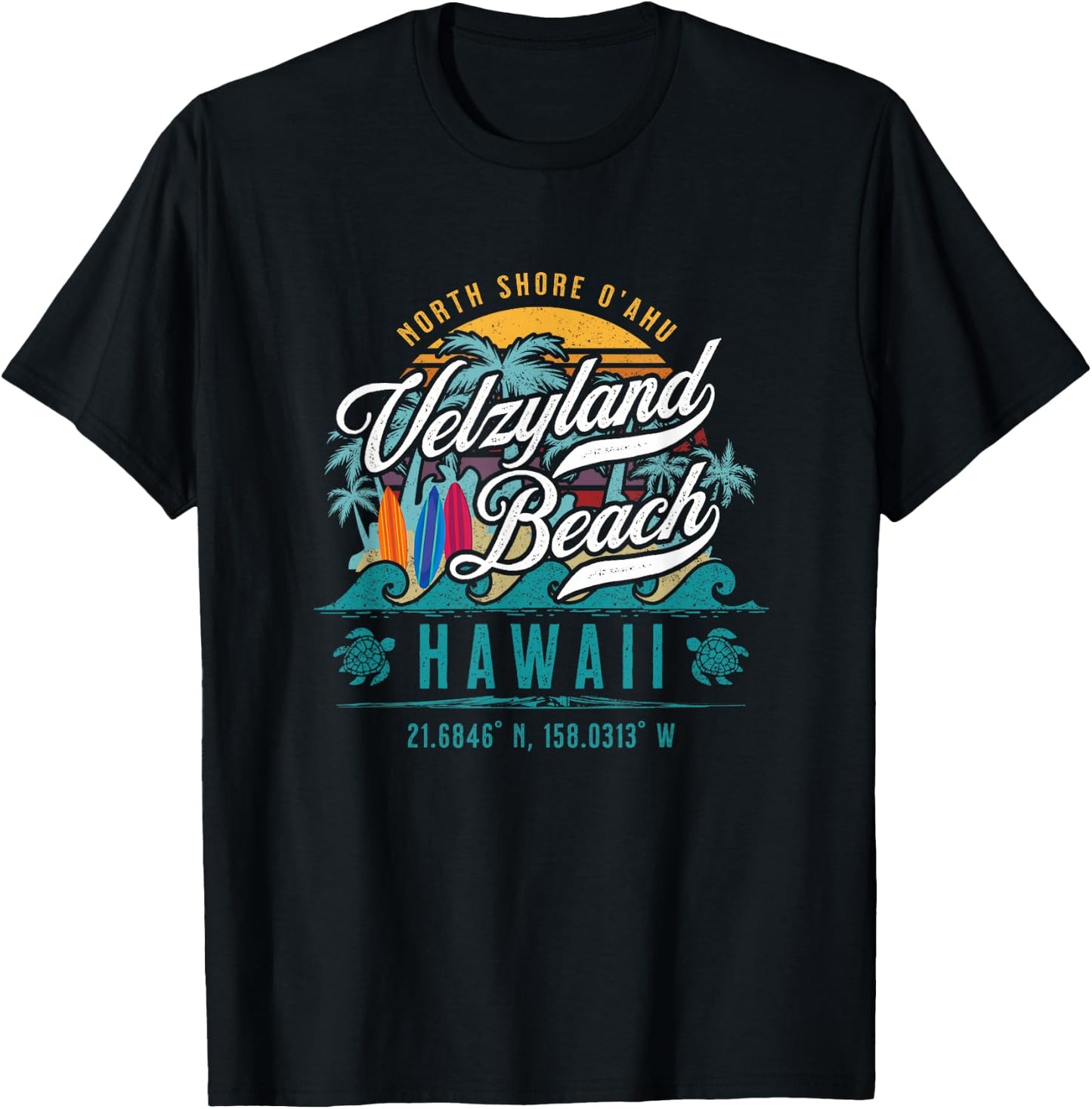 Velzyland Beach Kaunala North Shore Oahu Hawaii Retro Surf T-Shirt - T-Shirt | Black