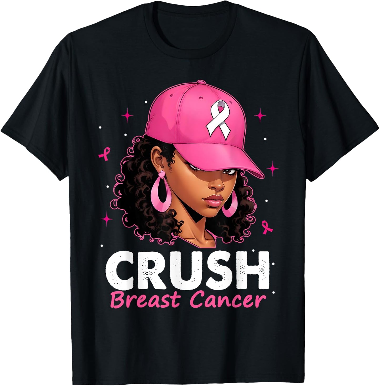 Crush Breast Cancer Awareness Black Women Pink Queen Warrior T-Shirt - T-Shirt | Black