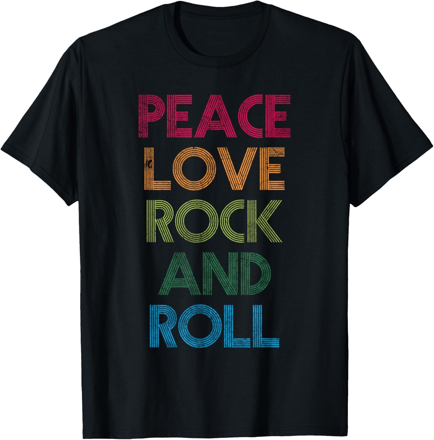 Peace Love Rock & Roll, I Love Rock & Roll, Cool Rock & Roll T-Shirt - T-Shirt | Black