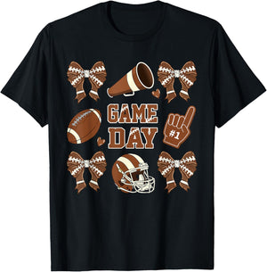 Football Coquette Bow Football Mom Game Day Women Girls Kids T-Shirt - T-Shirt | Black