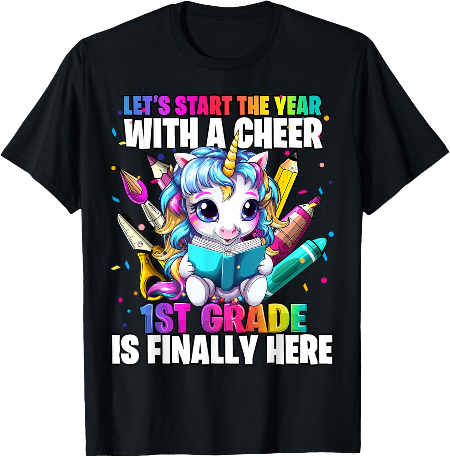 Unicorn 1st Grade Back to School First Day of School Girls T-Shirt - T-Shirt | Black