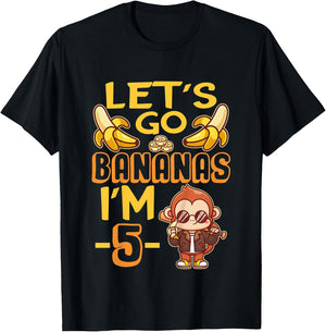 Kids Let's Go Bananas I'm 5 Zoo Jungle Safari 5th Birthday T-Shirt - T-Shirt | Black