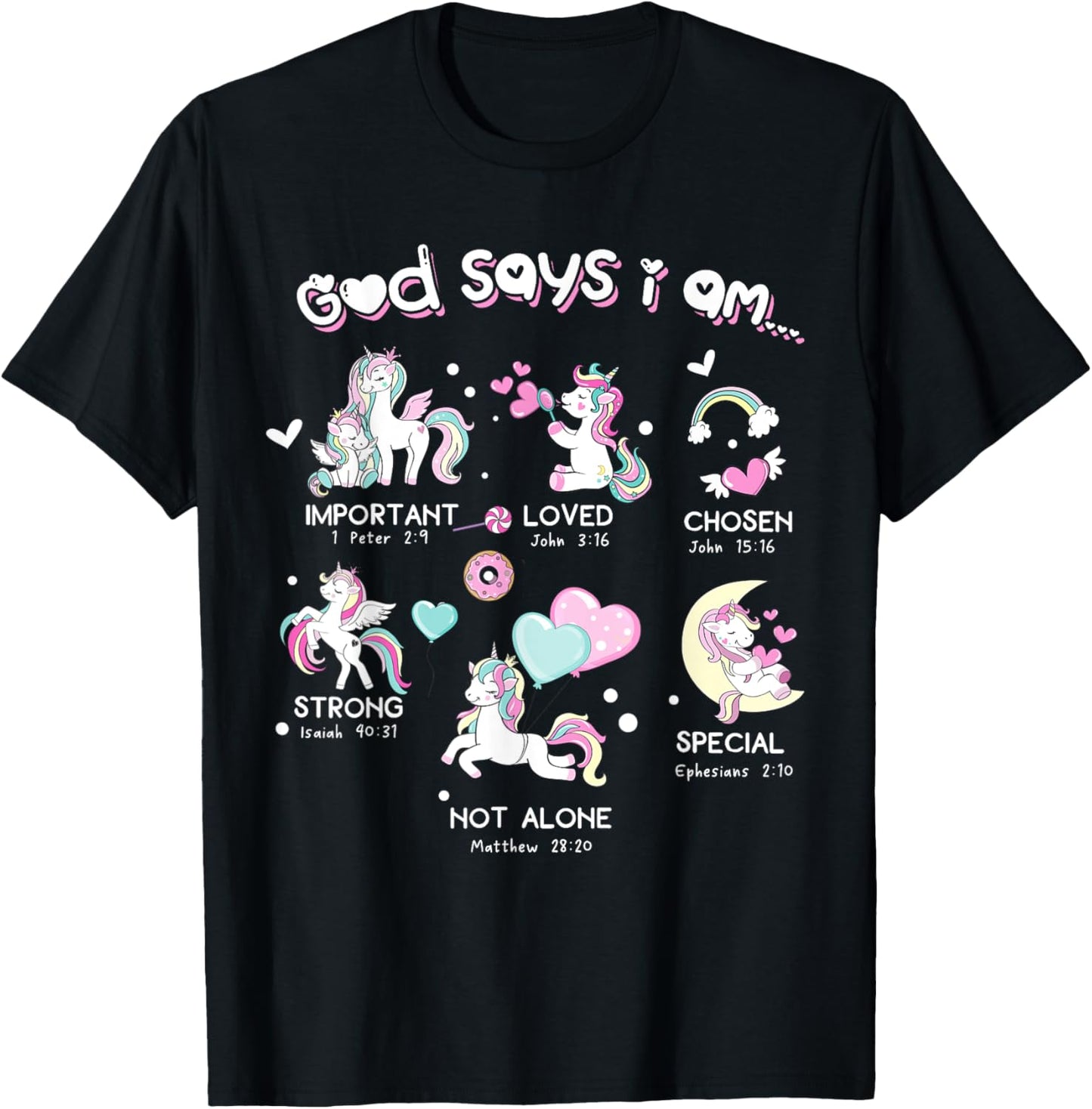 God Says I'm Cute Funny Unicorn Christian Girl Bible Lover T-Shirt - T-Shirt | Black