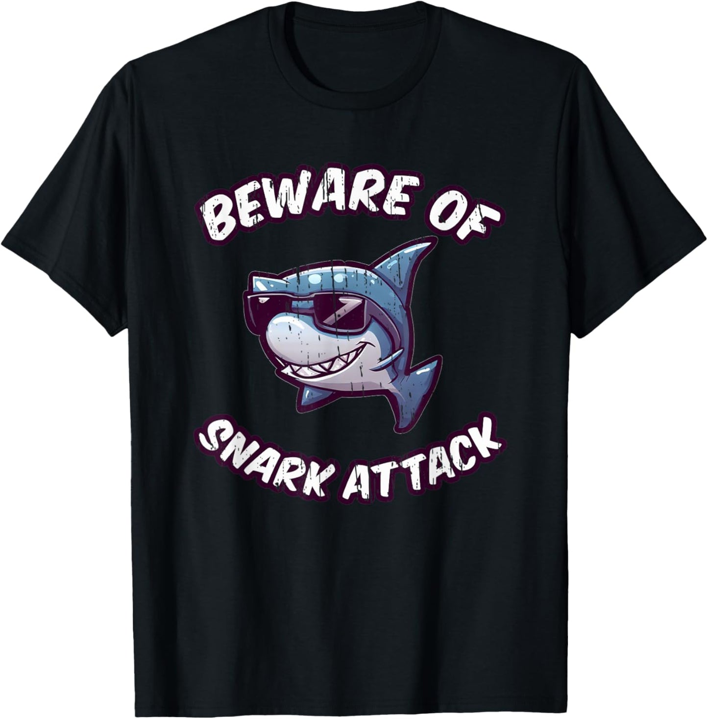 Beware of Snark Attack Funny Kids and Teens Cartoon Shark T-Shirt - T-Shirt | Black