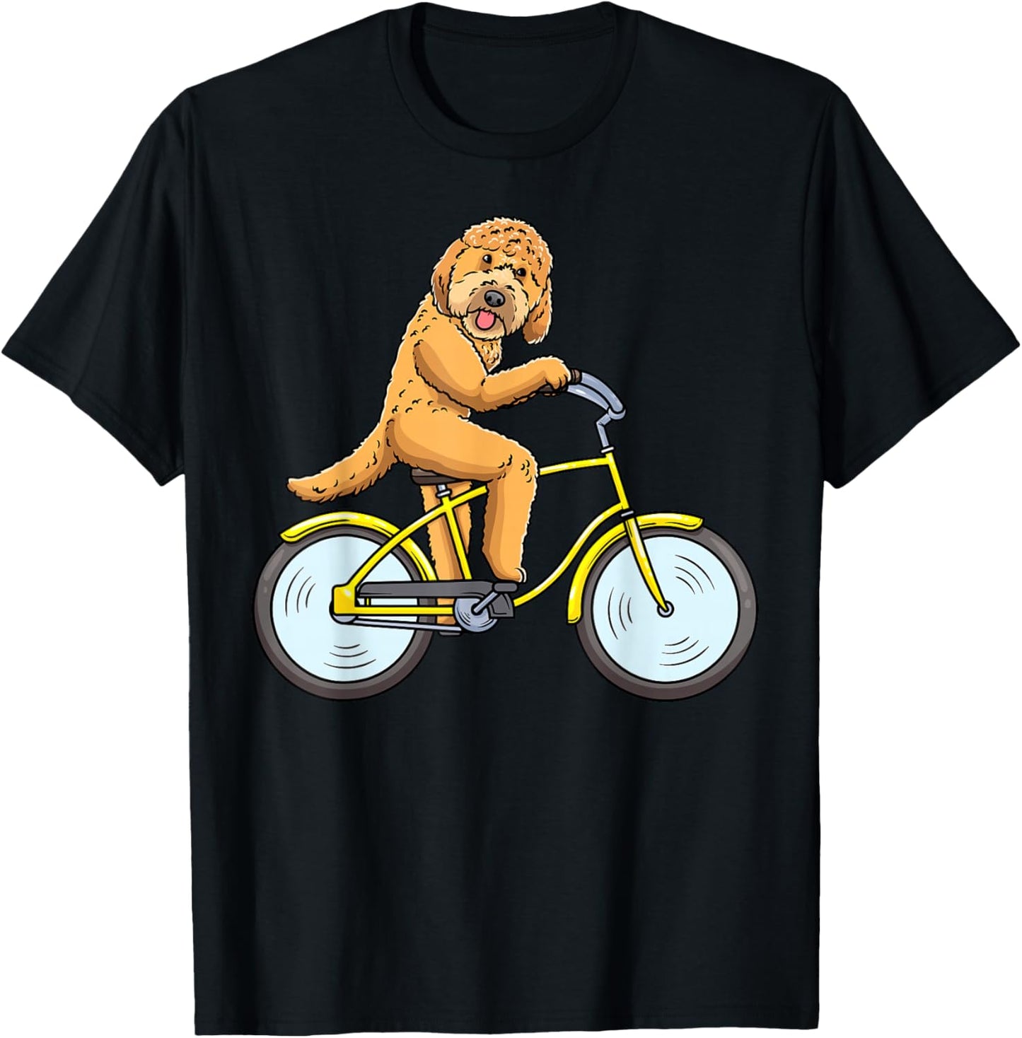 Goldendoodle Dog On Bike Cycling Men Women Girls Kids T-Shirt - T-Shirt | Black