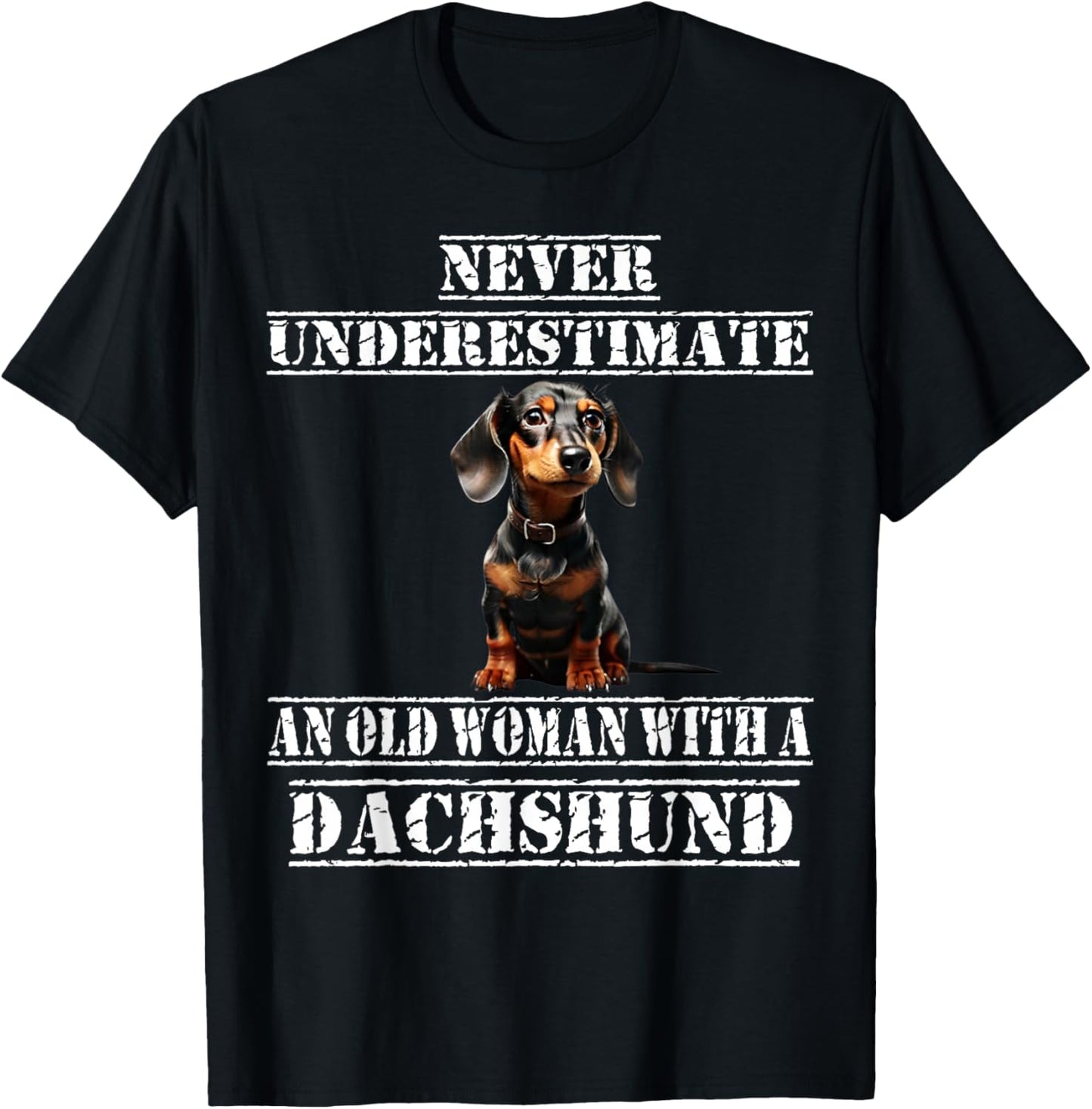 Never Underestimate An Old Woman With A Dachshund T-Shirt - T-Shirt | Black