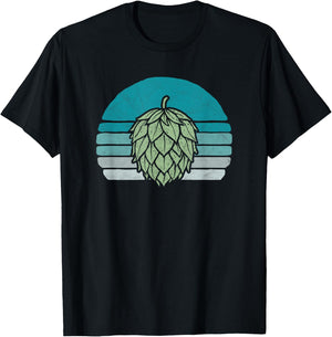Hops Lover Vintage Beer Graphic Dark Sunset Hop Illustration T-Shirt - T-Shirt | Black