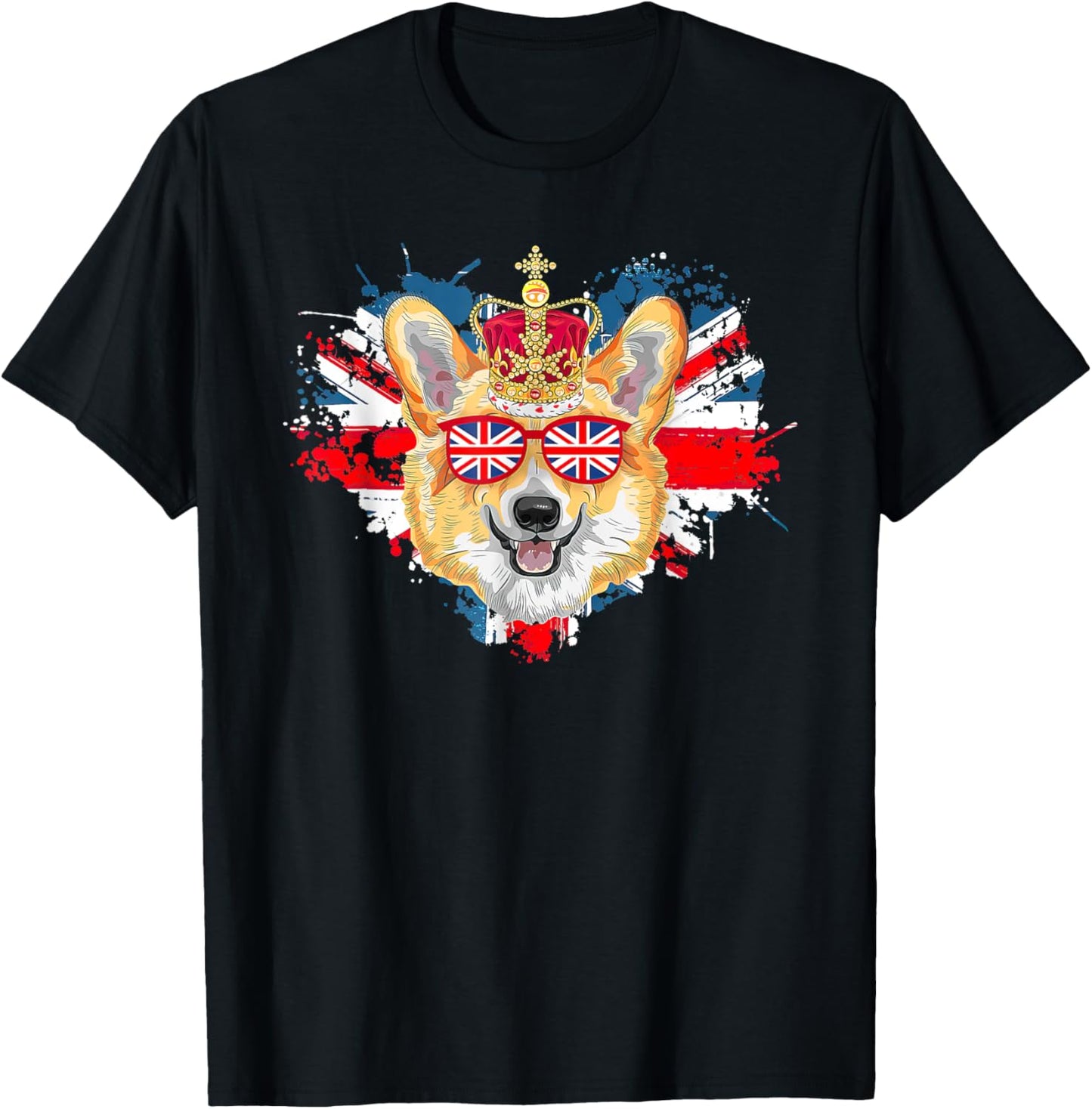 Corgi British Dog Union Jack Flag England Crown Queen Jubile Men Women Kids T-Shirt - T-Shirt | Black