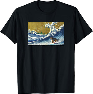 Retro Vintage Surfing a Wave Bernese Mountain Dog Lover T-Shirt - T-Shirt | Black