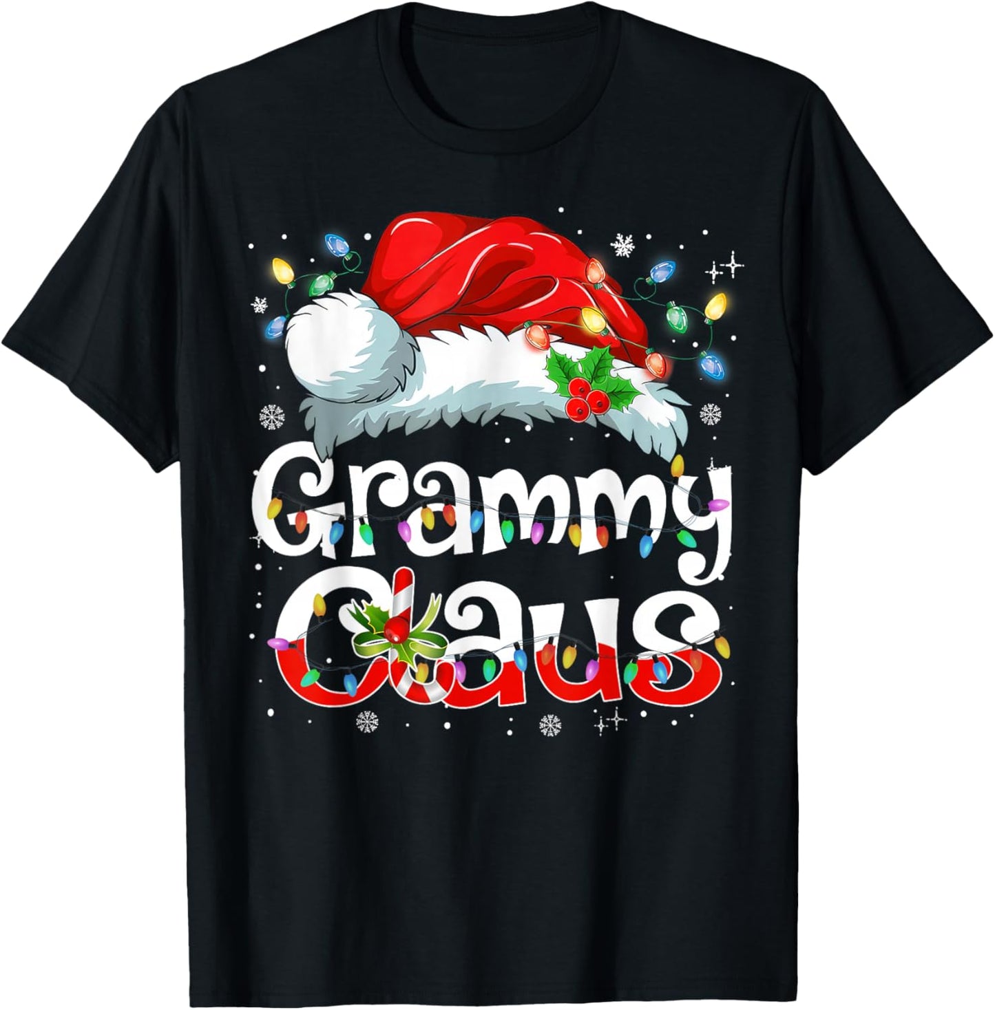 Grammy Claus Christmas Pajama Family Matching Xmas Light T-Shirt - T-Shirt | Black