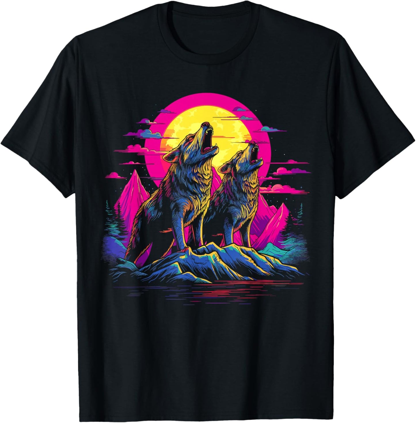 Wolves Moon Howling Wolf T-Shirt - T-Shirt | Black